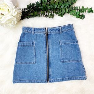 Topshop MOTO Zip Through Denim Skirt